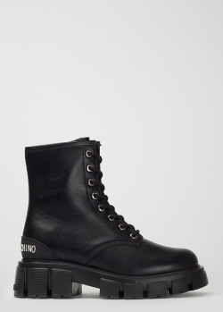 Чорні черевики Love Moschino з бічною блискавкою та шнурівкою, фото